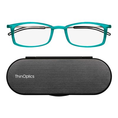 Always With You ThinOptics Reading Glasses - Ultra Thin and Lightweight Readers with Case - Special Edition Colors - Rectangle Teal 1.5x