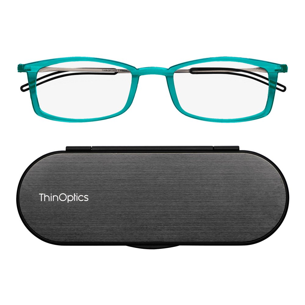Always With You ThinOptics Reading Glasses - Ultra Thin and Lightweight Readers with Case - Special Edition Colors - Rectangle Teal 1.5x