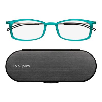 Always With You ThinOptics Reading Glasses - Ultra Thin and Lightweight Readers with Case - Special Edition Colors - Rectangle Teal 2.0x