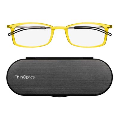 Always With You ThinOptics Reading Glasses - Ultra Thin and Lightweight Readers with Case - Special Edition Colors - Rectangle Yellow 2.0x