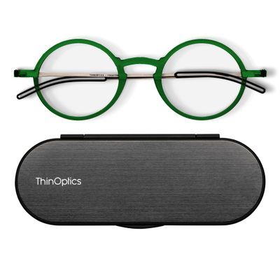 Always With You ThinOptics Reading Glasses - Ultra Thin and Lightweight Readers with Case - Special Edition Colors - Round Green 2.5x