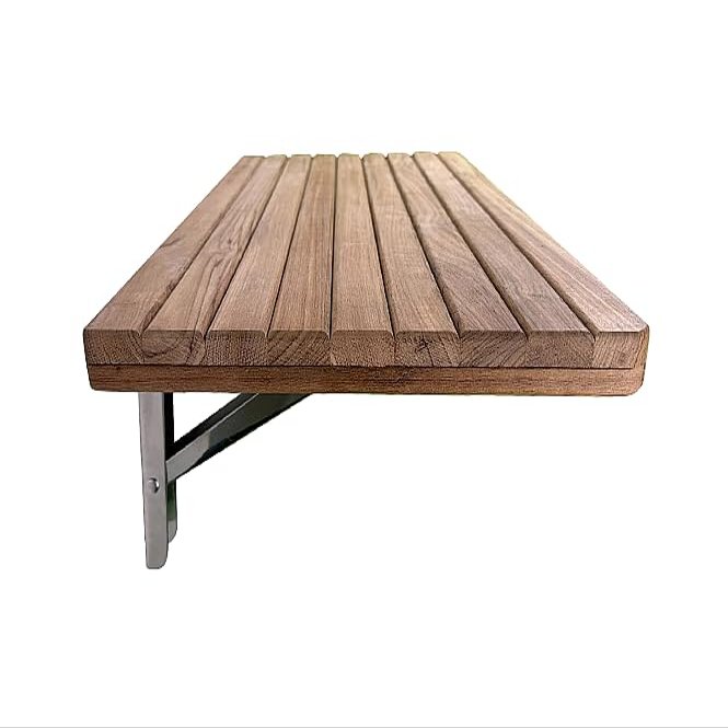 24" Wall Mounted Teak Wood Folding Shower Seat Bench