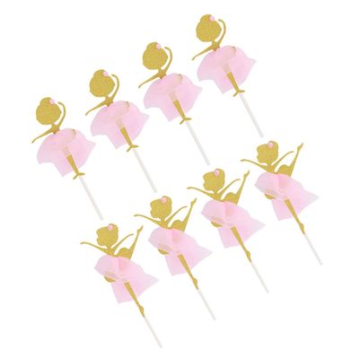 Amosfun 8pcs Ballerina Dancing Girl Cupcake Toppers Creative Cake Ornaments for Birthday Shower and Theme Parties Decorative Inserted Cards for Cakes Cookies and Ice