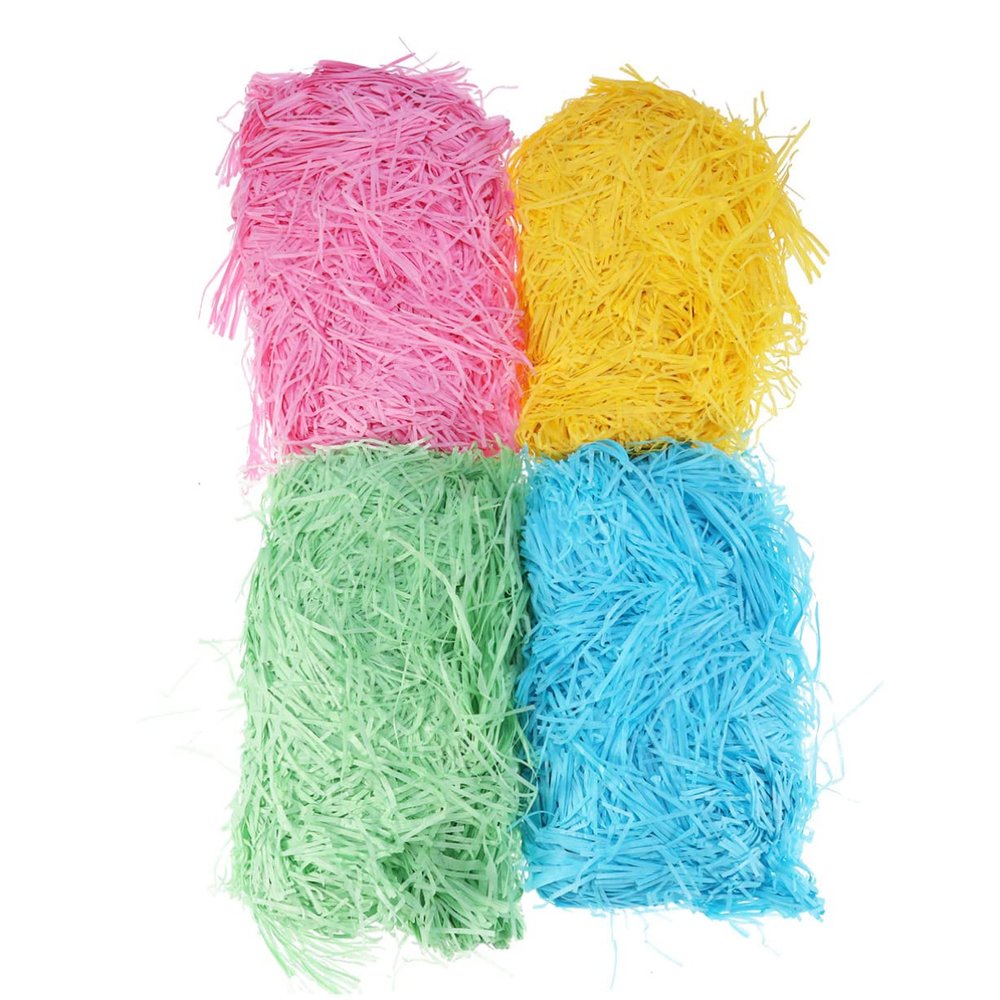 KOMBIUDA 4pcs Shredded Paper Filler for Boxes Decorative Crinkle Cut Grass Paper Lake Green Yellow Candy Packaging Stuffing