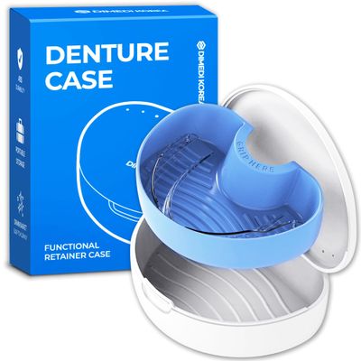 Denture storage case  Hygienic & Protective Denture Bath Cup  Travel-Friendly Orthodontic Dental Retainer Container, Portable, Secure for Invisalign, Mouth guards, Braces  Easy to Use