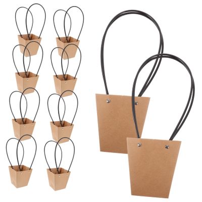 NUOBESTY 10pcs Kraft Flower Bouquet Bags Sturdy Handle Packaging for Weddings Parties and Special Occasions Odor Flat Bottom Design