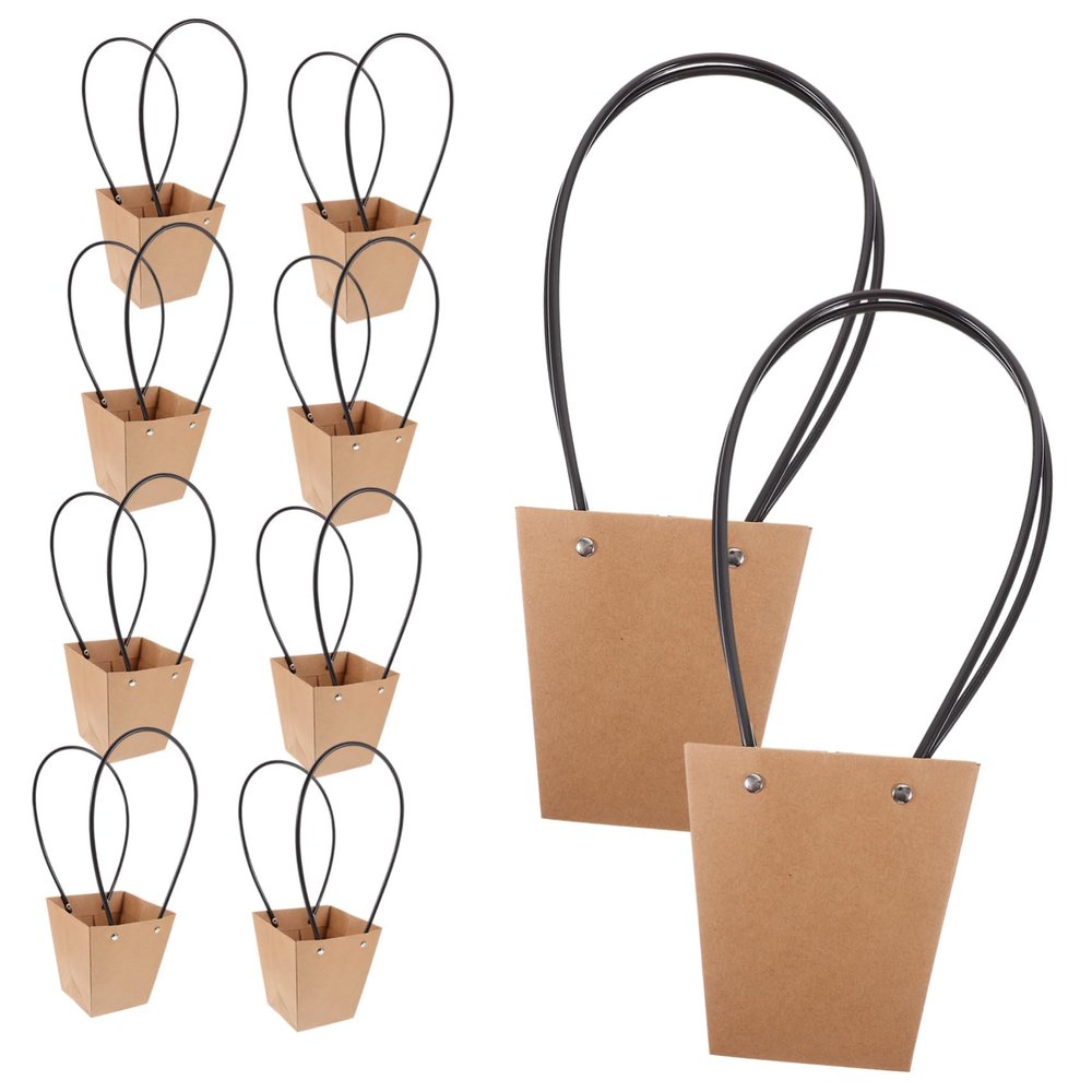 NUOBESTY 10pcs Kraft Flower Bouquet Bags Sturdy Handle Packaging for Weddings Parties and Special Occasions Odor Flat Bottom Design