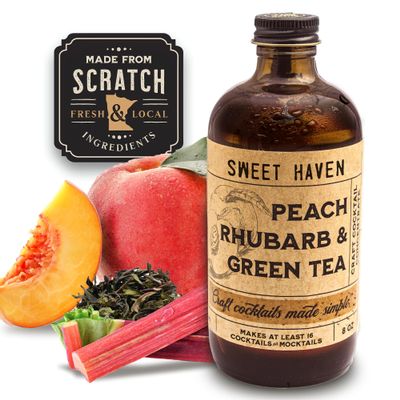 Sweet Haven Tonics Cocktail Mixer Peach Rhubarb & Green Tea - All Natural Cocktail Mix with Fresh Ingredients, Zero Preservatives, 8 oz for 5 Star Cocktails