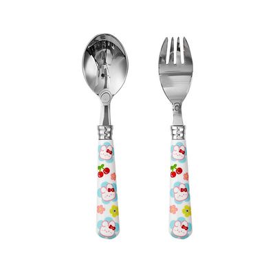 WHIERGGIN Silverware Set, 2/8/12/16 Pieces 304 Stainless Steel Spoons And Forks For Household Cartoon Eating Spoons (Color : White, Size : 1Set-2Pcs)
