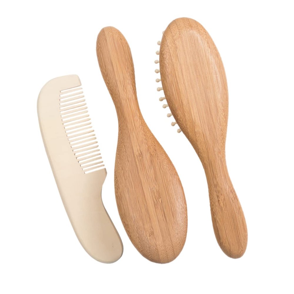 Angoily Baby Hair Brush Wooden Comb Baby Shower Brush Set Baby Bathing Tools Massage Function