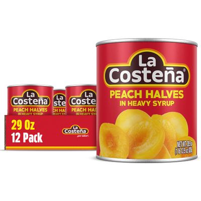 La Costea Canned Peaches in Heavy Syrup - Canned Peach Halves for Fruit Salad, Pie Filling, Cobbler, Preserves & Cut Fruit Cups - Bulk Pantry Food - 29 oz, 12 Pack