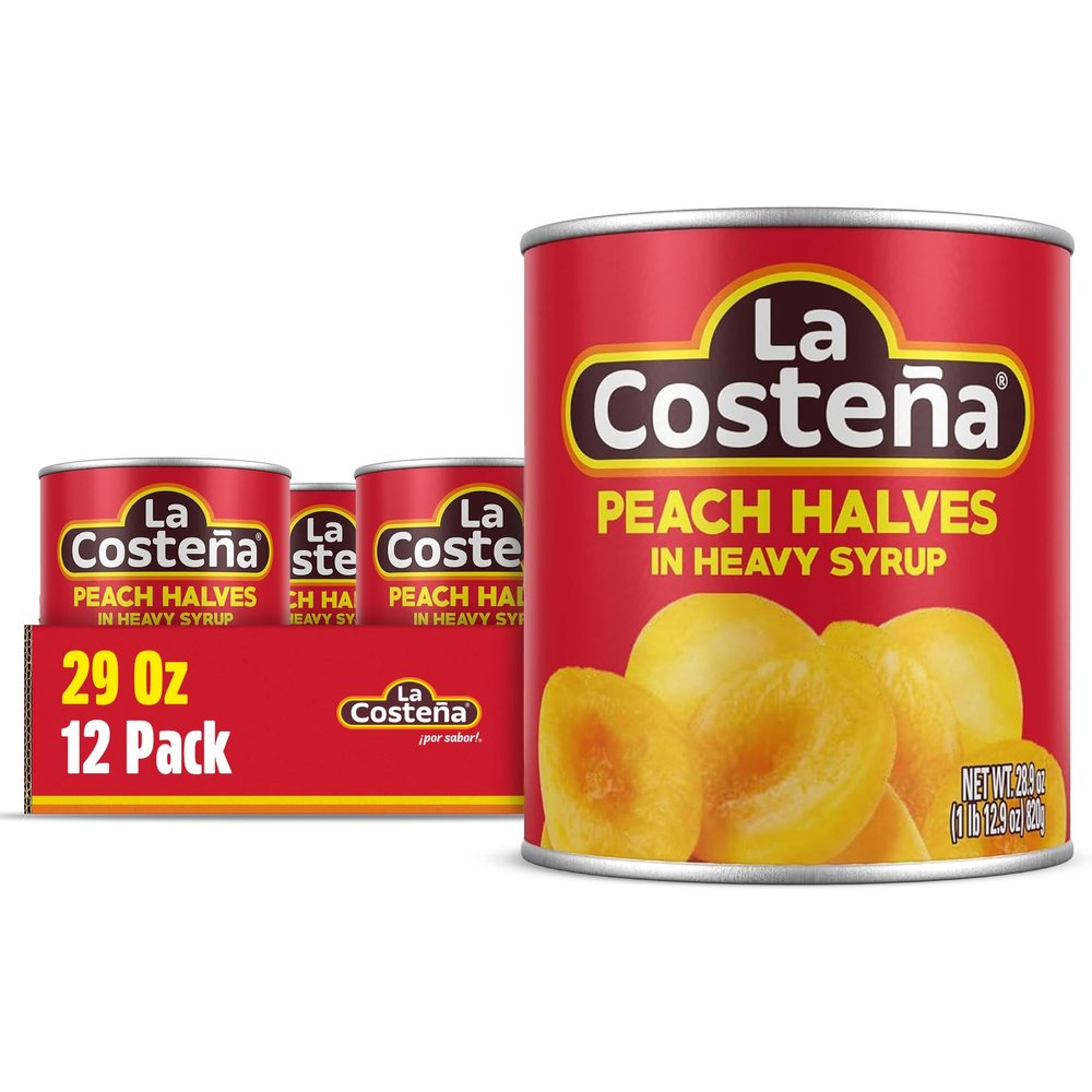 La Costea Canned Peaches in Heavy Syrup - Canned Peach Halves for Fruit Salad, Pie Filling, Cobbler, Preserves & Cut Fruit Cups - Bulk Pantry Food - 29 oz, 12 Pack