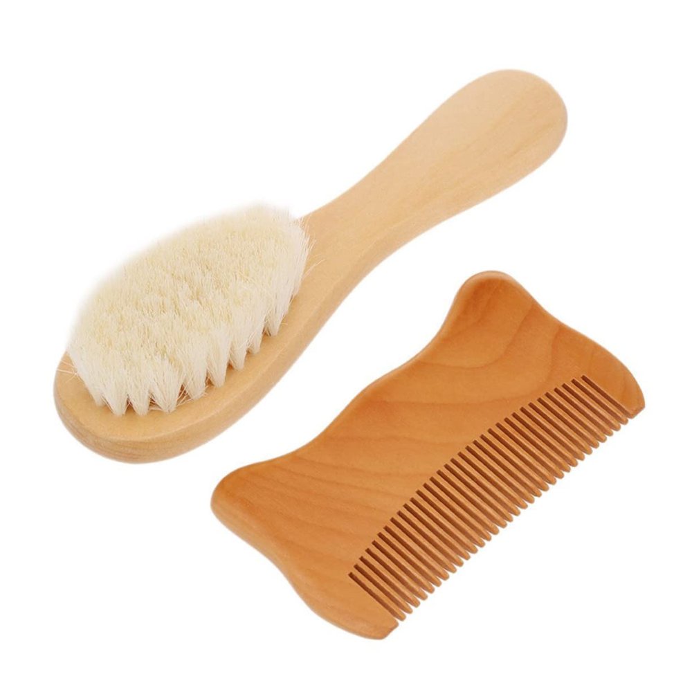 NOLITOY 2pcs Natural Wooden Comb and Soft Bristle Brush Set for Bathing Gentle Hair Detangler No Irritation for Toddlers