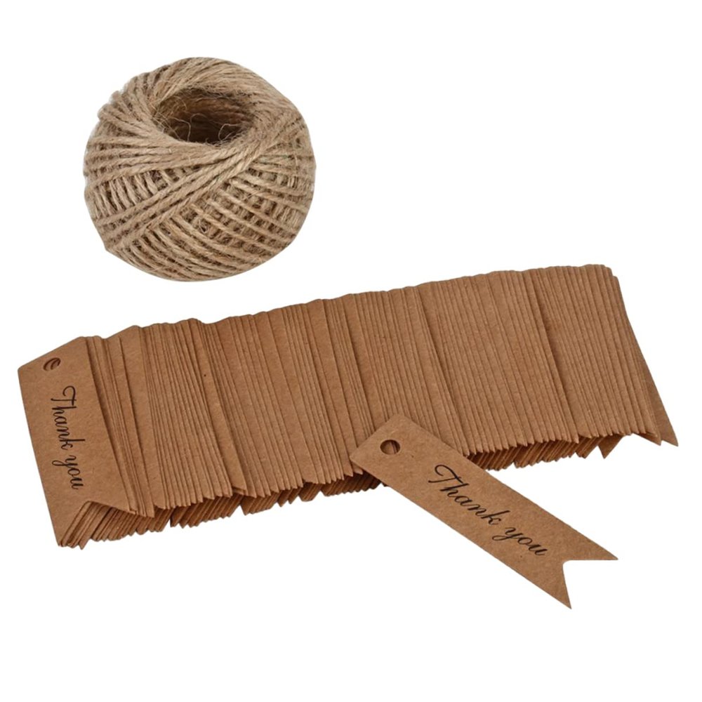 Anneome 100pcs Fish Tail Kraft Paper Gift Tags with Jute Twine DIY Thank You Labels for Weddings Parties and Crafts Scalloped Design for Creative Gift Wrapping