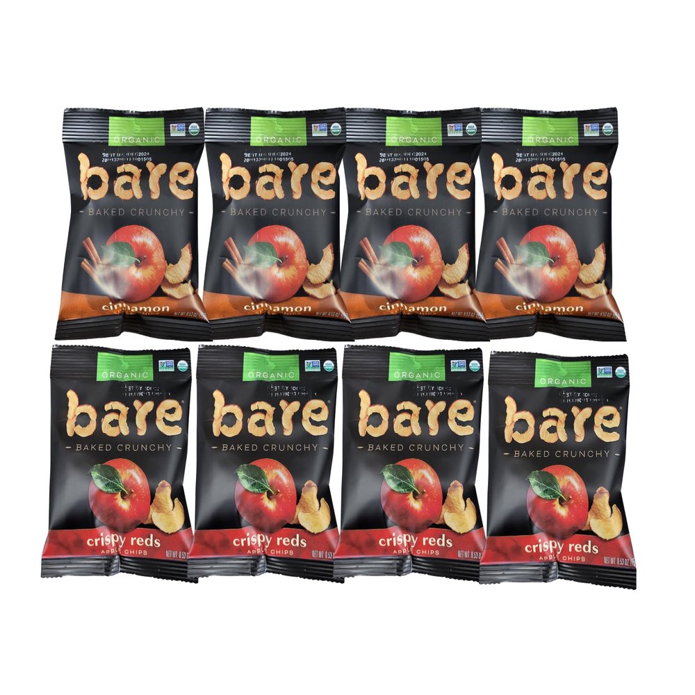 Bare Apple Organic Variety Pack, Crispy Reds & Cinnamon  Healthy Snacks for Kids & Adults  For Snack Boxes, Road Trips, Christmas Snacks & Holiday Treats  8 ct, 0.53 oz each in ComboCreations Box