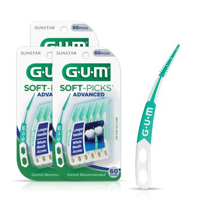 GUM Soft-Picks Advanced, Easy to Use Dental Picks for Teeth Cleaning and Gum Health, Disposable Interdental Brushes with Convenient Carry Case, Dentist Recommended Dental Picks, 60 Count (Pack of 3)