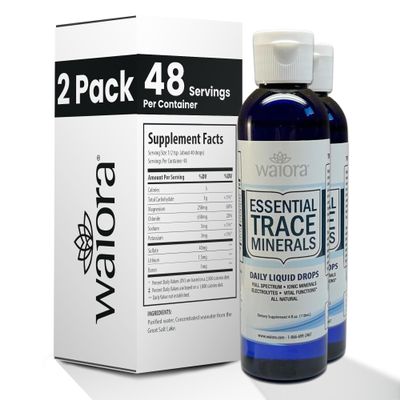 Waiora Essential Trace Minerals | Help Replenish Lost/Depleted Mineral | 60+ Ionic Trace Minerals | Support Bodys Vital Functions, pH Balance | Plus Electrolytes for Hydration (2 Bott / 96 serv)
