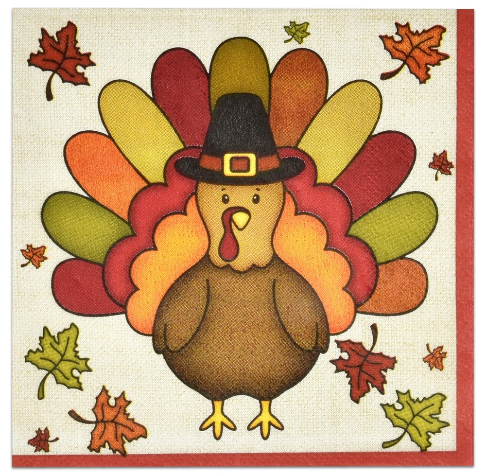 100 Fall Turkey Cocktail Napkins  Disposable Paper Beverage Napkins for Thanksgiving, Holiday, Autumn Party Dcor, Silly Turkey Design