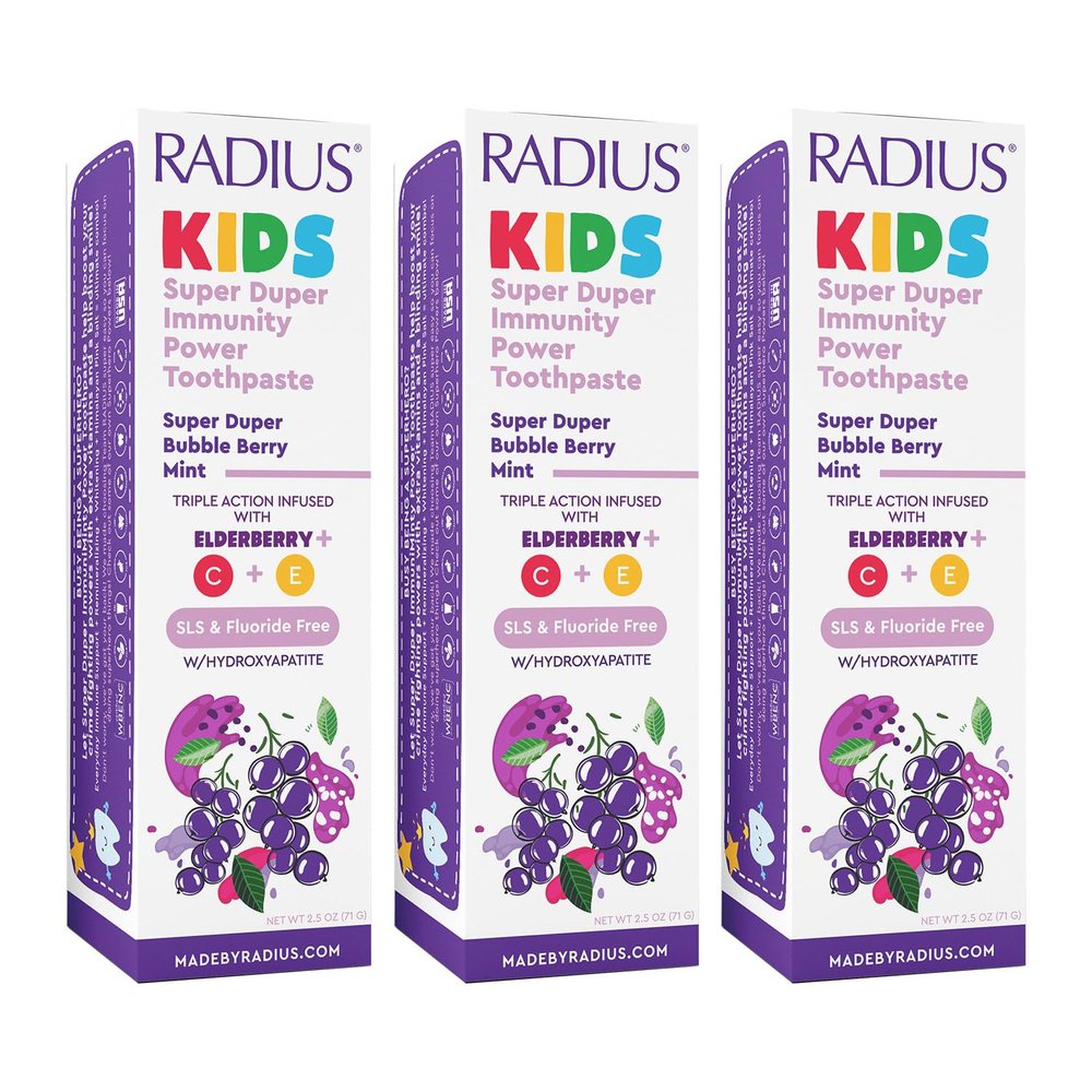 Radius Kids Super Duper Immunity Power Toothpaste 2.5 Oz - Super Duper Bubble Berry Mint - Pack of 3