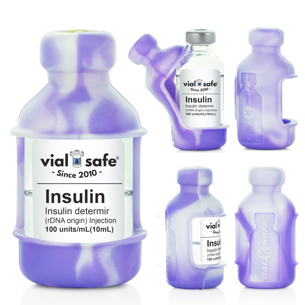 VIAL SAFE | Insulin Vial Protector Case | Secure Insulin Bottle Protector & Cover for 10mL Vials | 2-Pack | Tie Dye Purple | Fits Levemir, Lispro, Lyumjev, Fiasp, Tresbia