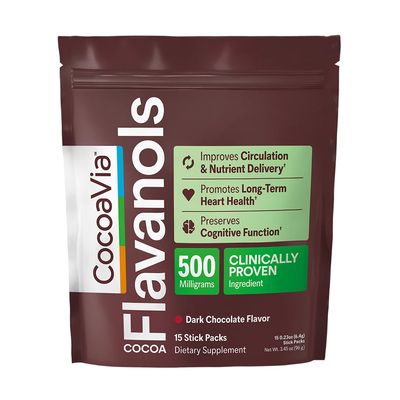 CocoaVia Cardio Health Cocoa Powder, 15 Single Serve Sticks, 500mg Cocoa Flavanols, Support Heart Health, Boost Nitric Oxide, Improve Circulation, Energy, Preworkout, Travel-Friendly, Vegan, Cacao