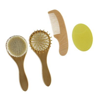 minkissy Handheld Boy Girl Shower Brush Set Wooden Handle Wool Brush Comb for Bathing Gentle Scalp Care Lightweight Safe for Newborns Shower Gift