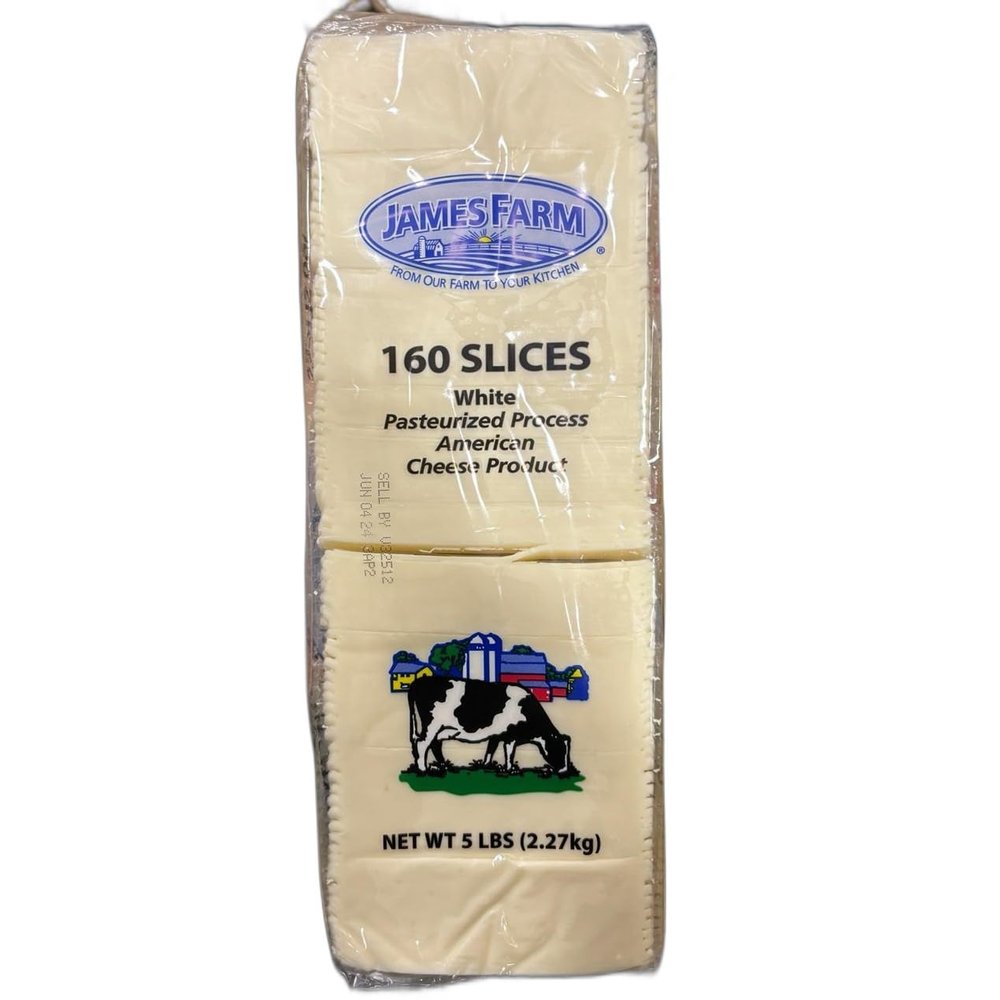 James Farm Slice White American Cheese 5lb (160 Slices)