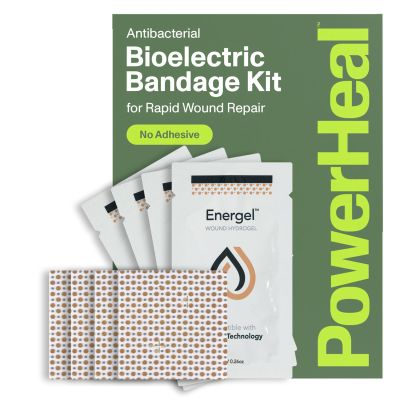 PowerHeal Bioelectric Bandage Kit for Wound Care & Healing  Single Layer No Adhesive Includes Wound Hydrogel, Can Be Cut to Fit  for Cuts, Abrasions, Blisters, Burns  4-Pack, 2 x 2