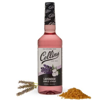 Collins Lavender Simple Syrup for Cocktails with Real Sugar, Lavender Syrup for Lemonade, Soda Water, Coffee, Iced Tea, Matcha, Baking, Desserts, Drink Mixer for Home Bar, 32 oz