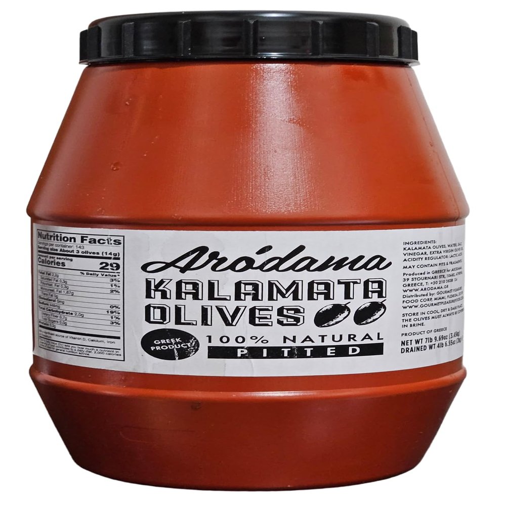Arodama | Kalamata Olive 100% Natural Pitted | Net Wt 7LB / Drained Wt 4LB | Pack of 1