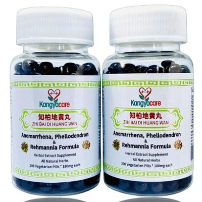 Zhi Bai Di Huang Wan - Anemarrhena, Phellodendron & Rehmannia Formula - Nourish Yin, Lower Pathogenic Fire, Reduce Excessive Heat - All Natural Herbs - 400 Ct (2 Bottle)