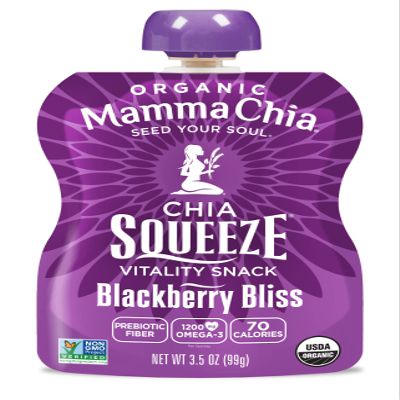Mamma Chia Organic Chia Squeeze, Blackberry Bliss, 50-3.5 Ounce Chia Vitality Snack, USDA Organic, Non-GMO, Vegan, Gluten Free, and Kosher. Fruit and Vegetables with only 70 Calories