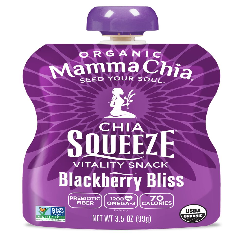 Mamma Chia Organic Chia Squeeze, Blackberry Bliss, 50-3.5 Ounce Chia Vitality Snack, USDA Organic, Non-GMO, Vegan, Gluten Free, and Kosher. Fruit and Vegetables with only 70 Calories