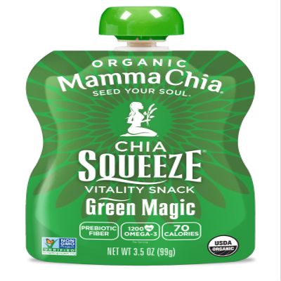 Mamma Chia Organic Vitality Squeeze Snack, Green Magic, 50-3.5 Ounce Chia Pouches. USDA Organic, Non-GMO, Vegan, Gluten Free, and Kosher. Fruit and Vegetables with only 70 Calories