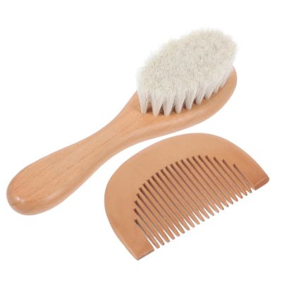 Angoily 2pc Baby Grooming Kit Scalp Comb for Toddler Wooden Handle Soft Baby Hair Brush Set Safe for Sensitive Sk