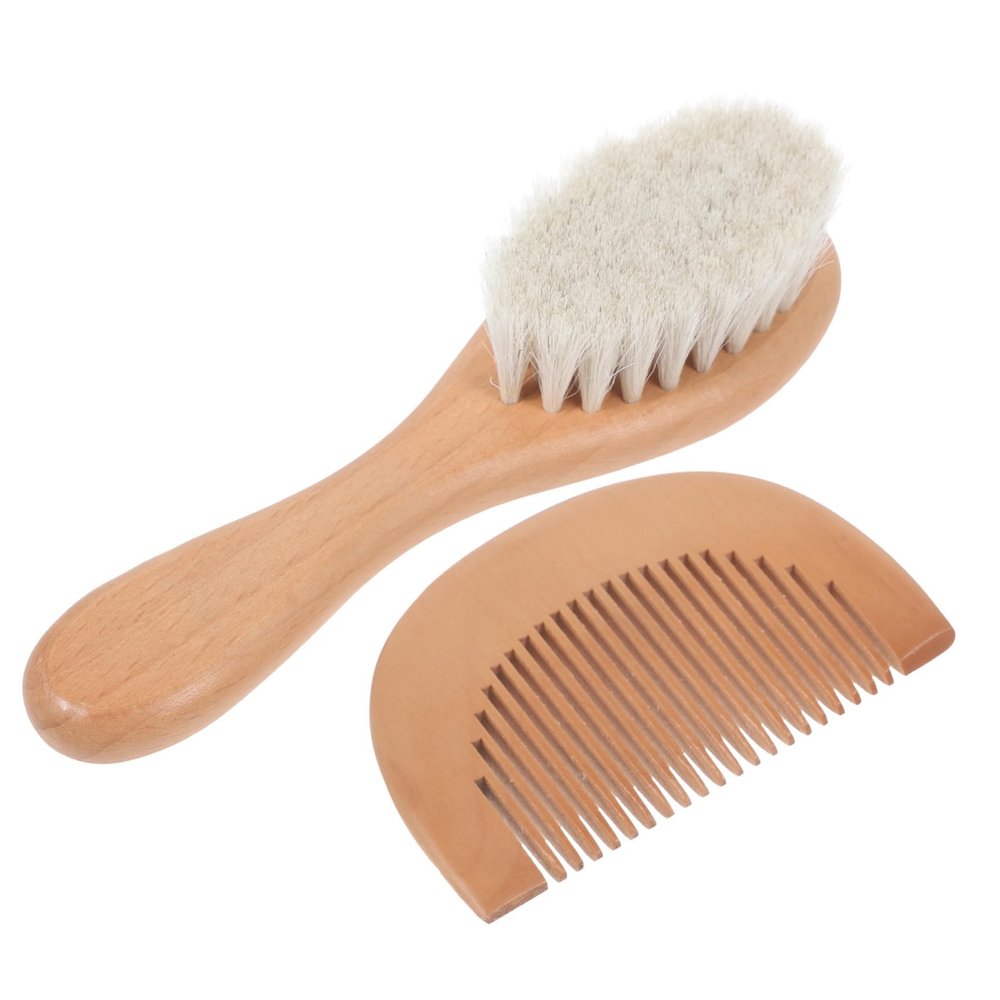 Angoily 2pc Baby Grooming Kit Scalp Comb for Toddler Wooden Handle Soft Baby Hair Brush Set Safe for Sensitive Sk