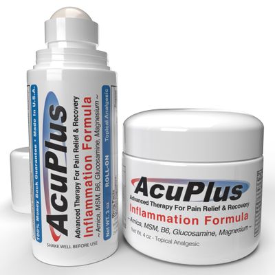 AcuPlus - Topical Pain Relief Anti Inflammatory Cream & Roll On Combo - Soothes Muscles & Joints - Muscle Rub Cream for Arthritis, Bursitis, & Tendonitis - 4 oz. Jar & 3 fl. oz. Roll On