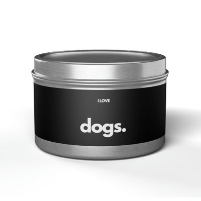 Dogs, Period. Non-Toxic Aromatherapy Soy Tin Candle 8oz / Silver/Fresh Coffee