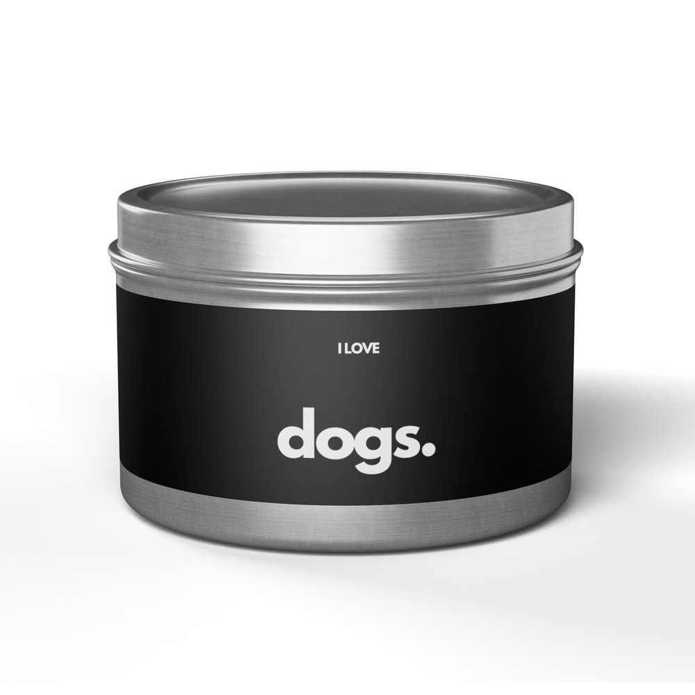 Dogs, Period. Non-Toxic Aromatherapy Soy Tin Candle 8oz / Silver/Fresh Coffee