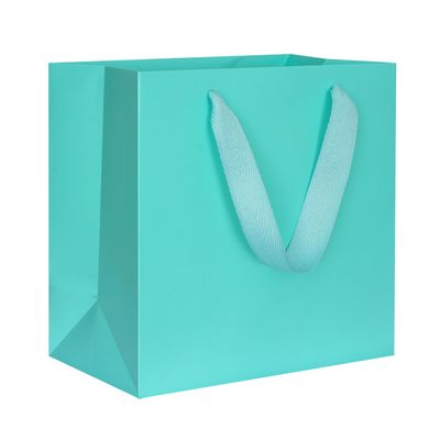 KEYYOOMY Teal Blue Gift Bags with Handles, Square Body Wide Bottom Kraft Paper Gift Bags Party Favor Bags for Wedding Birthday Christmas Shopping Business (10CT, 6x6x4 in, Teal Blue)