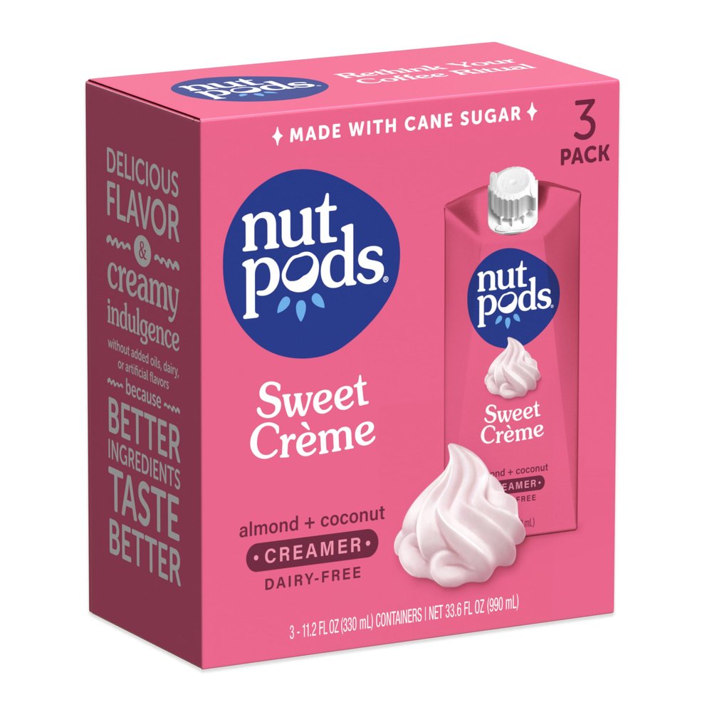 nutpods Sweet Crme Non Dairy Coffee Creamer, Sweetened with Organic Cane Sugar, Made from Almonds and Coconuts, Gluten Free, Non-GMO, Vegan, Kosher, Plant Based (3-Pack)