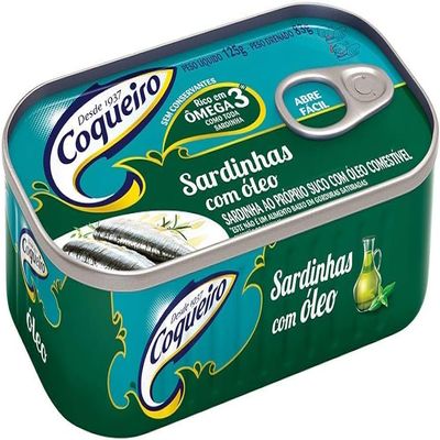 Coqueiro Sardines in Vegetale Oil 4.40 Ounce by Brazilian Corner | Sardinha em leo Comestvel Coqueiro 125g | Canned Sardines from Brazil | 14g Protein, Keto, Paleo, Gluten-free, Rich in Omega 3 & Vitamin D