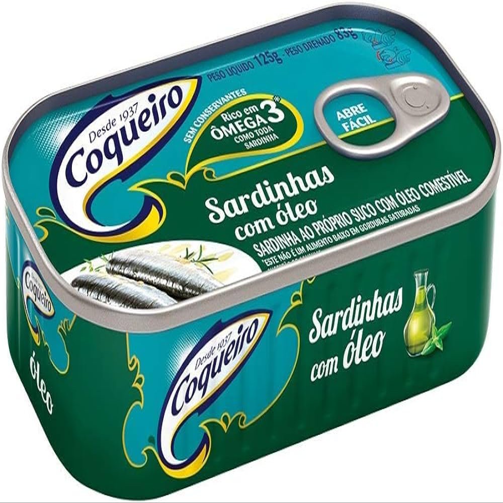 Coqueiro Sardines in Vegetale Oil 4.40 Ounce by Brazilian Corner | Sardinha em leo Comestvel Coqueiro 125g | Canned Sardines from Brazil | 14g Protein, Keto, Paleo, Gluten-free, Rich in Omega 3 & Vitamin D