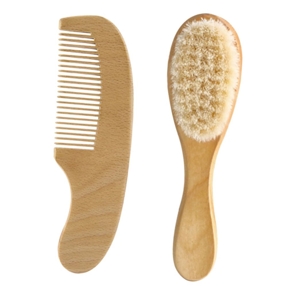 Beatifufu Infant Hair Brush and Comb Kit Wool Brush Set for Newborn Hair Care Supplies
