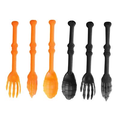 Anneome 6pcs Halloween Party Supplies Creative Plastic Forks Spoons Orange Black Fun Tableware for Kitchen Dining Bar Unique Bone Design for Boys and Girls Celebrations