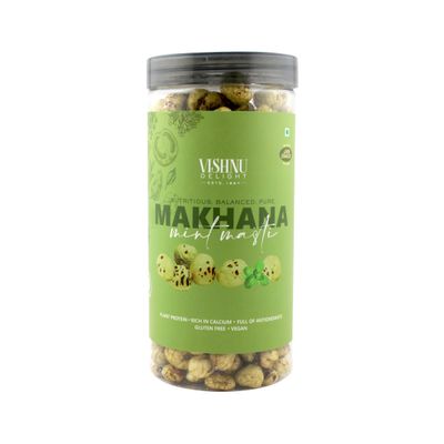 Vishnu Delight Mint Masti Roasted Makhana Organic Fox Nut Snack 3.18 Oz | Refreshing Mint Flavor | Vegan, Gluten-Free, Low-Calorie | 90gm