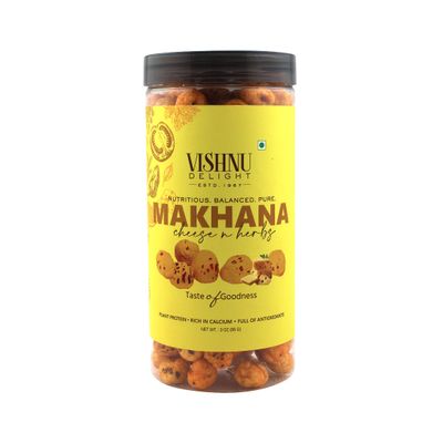 Vishnu Delight Roasted Fox Nuts Cheese & Herb Flavor 3.18 oz | Organic Makhana Snack | Gluten-Free, Vegan, Non-GMO | Healthy Crunch | 90g Jar