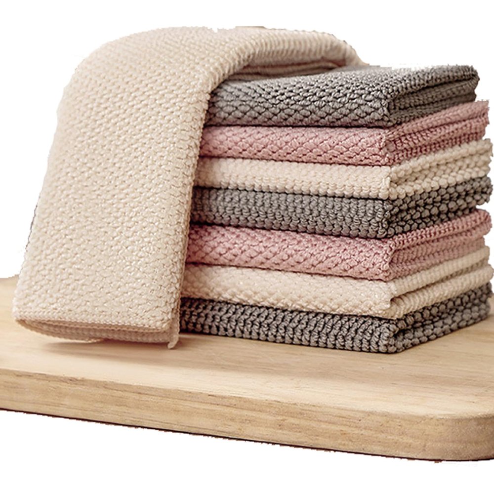 GERRIT Kitchen Towel Set, Non-Fading Kitchen Cleaning Cloth, Microfiber Kitchen Dish Towel, Convenient Cleaning scouring pad, Suitable for Home Cleaning (Pack of 8 in Mixed Colors)