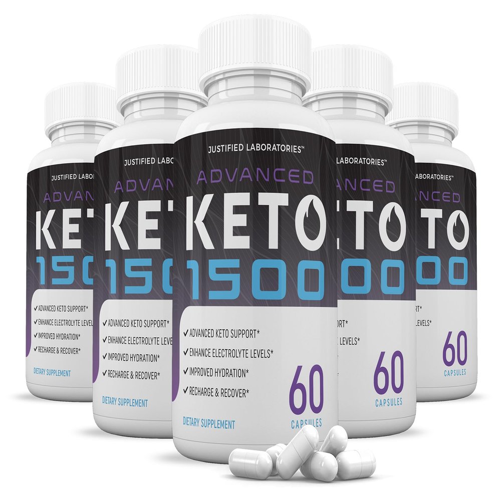 (5 Pack) Advanced Keto 1500 Keto Pills 1275MG New & Improved Formula Contains Apple Cider Vinegar Extra Virgin Olive Oil Powder Green Tea Leaf 300 Capsules