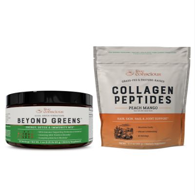 Live Conscious Beyond Greens & Collagen Peptides Peach Mango| Mushroom Coffee Alternative Low Caffeine + Hair, Skin, Nail, and Joint Support